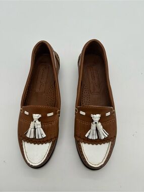 Mister Shoes Brown And White Tassel Fringe Leather Loafers size 8B